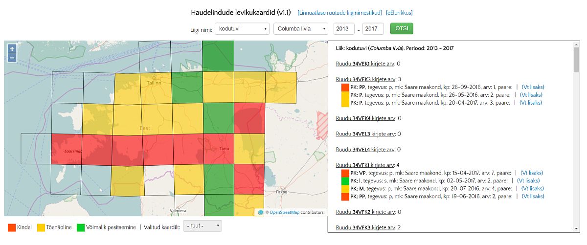 Kodutuvi levikukaart eElurikkuse andmebaasis seisuga 11.06.2017