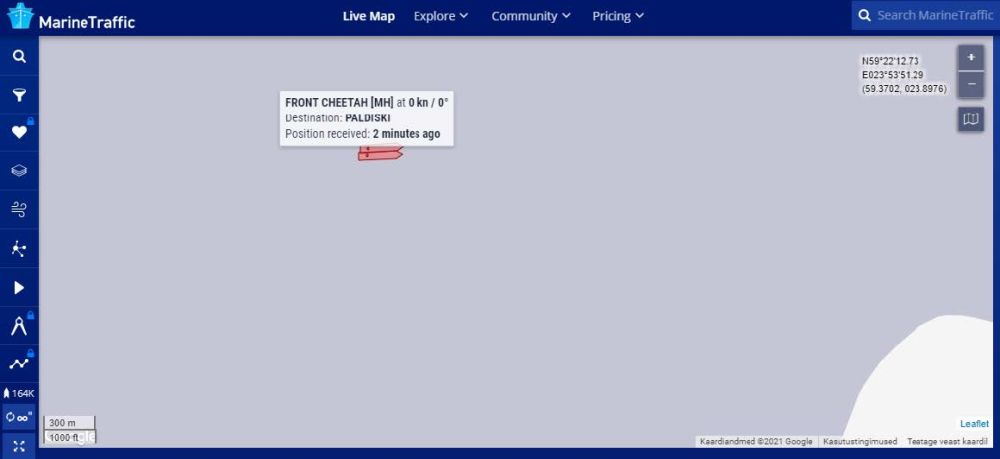 Marinetraffic.com 09.veebruar 2021 21:11
